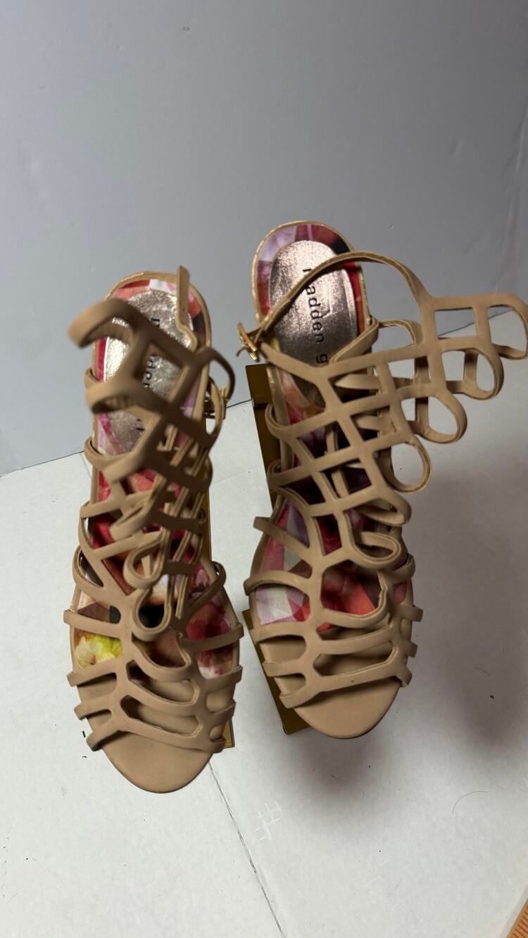 Madden Girl Womens 9M Nude Cage Gladiator Sandals Stiletto Heels Strappy